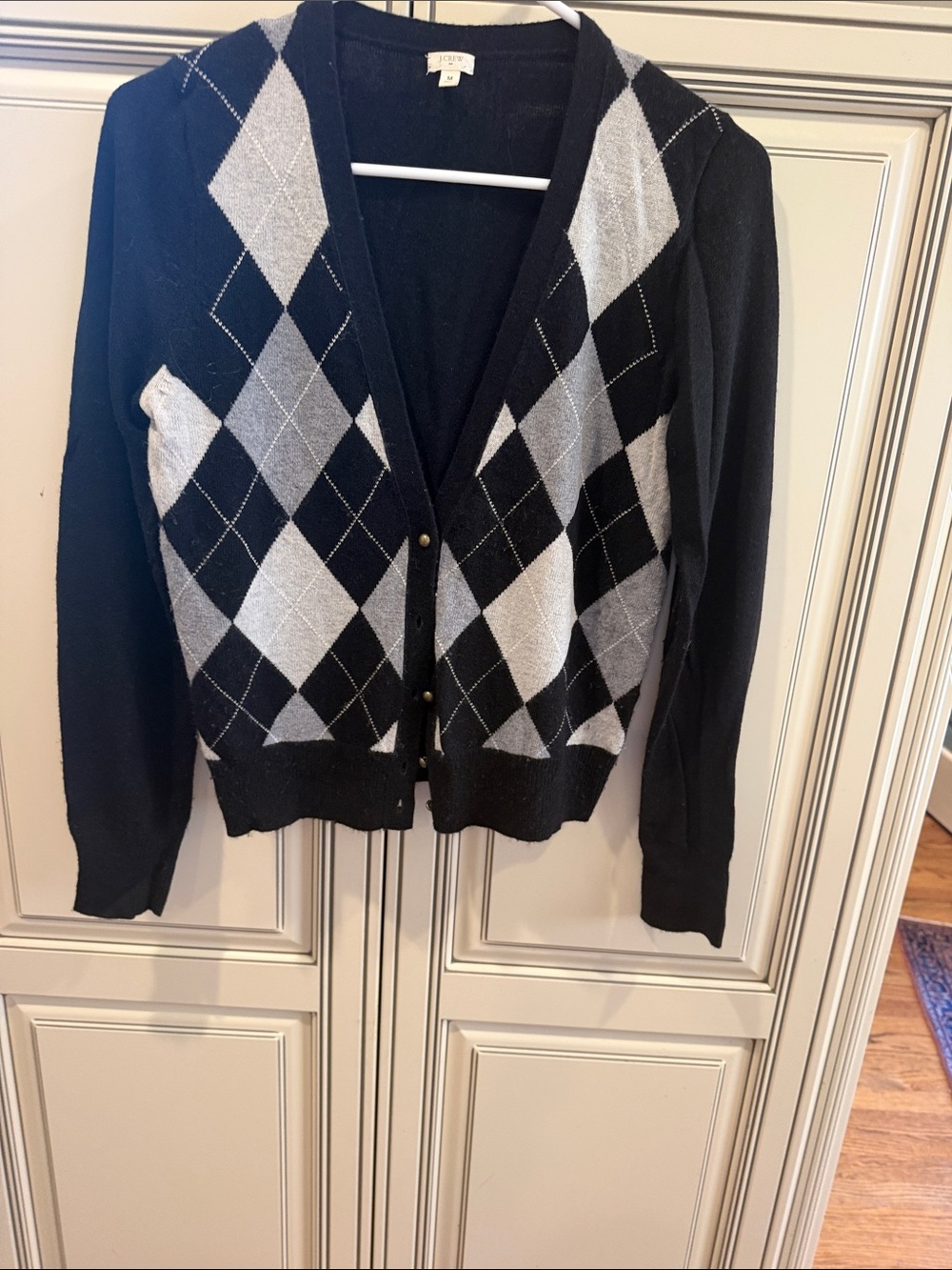 J. Crew Black Argyle V‑Neck Cardigan Sweater